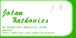jolan matkovics business card